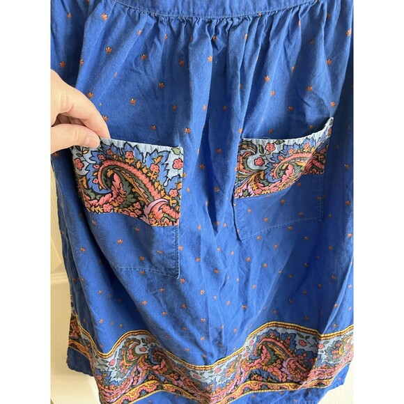 Vintage Half Apron 1970’s True Blue Boho Double Pockets Cottagecore Baking Retro - Picture 2 of 5